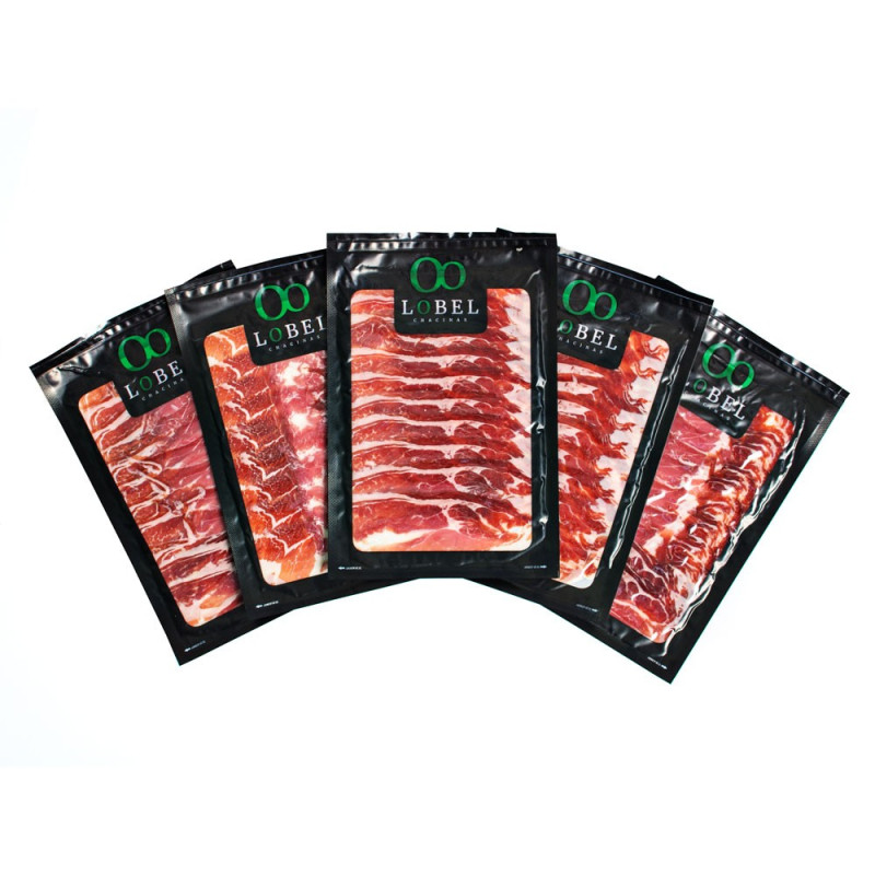 Jamón Cebo Campo 50% Raza Ibérica Loncheado en Salamanca, calidad garantizada junto a vino crianza.