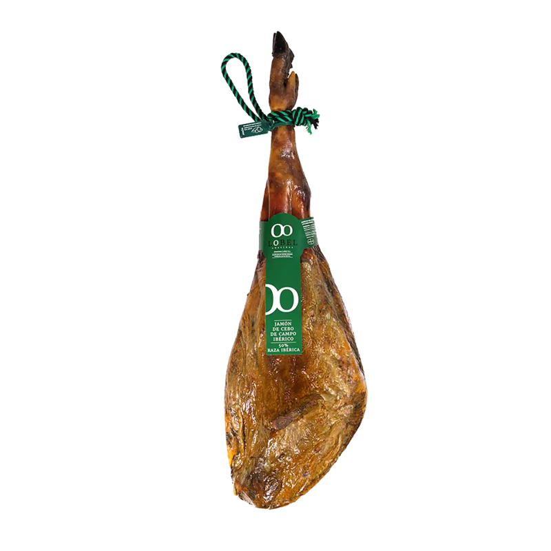 Jamón Cebo Campo 50% Raza Ibérica estaca por una grasa mucho más fluida e infiltrada.