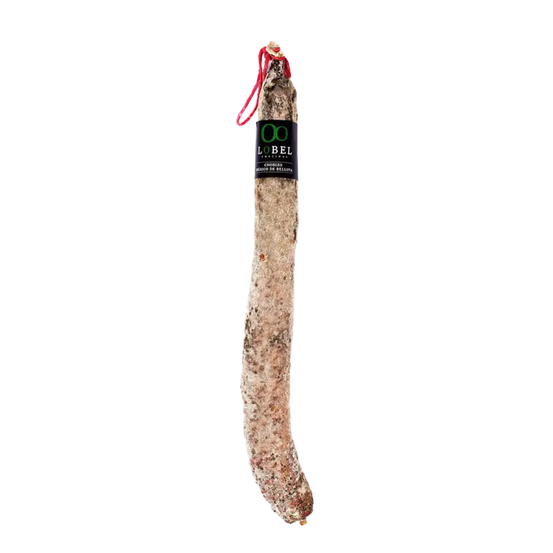 Chorizo Ibérico de Bellota de la marca Lobel, elaborado en Salamanca y excelente con Ribera del Duero.