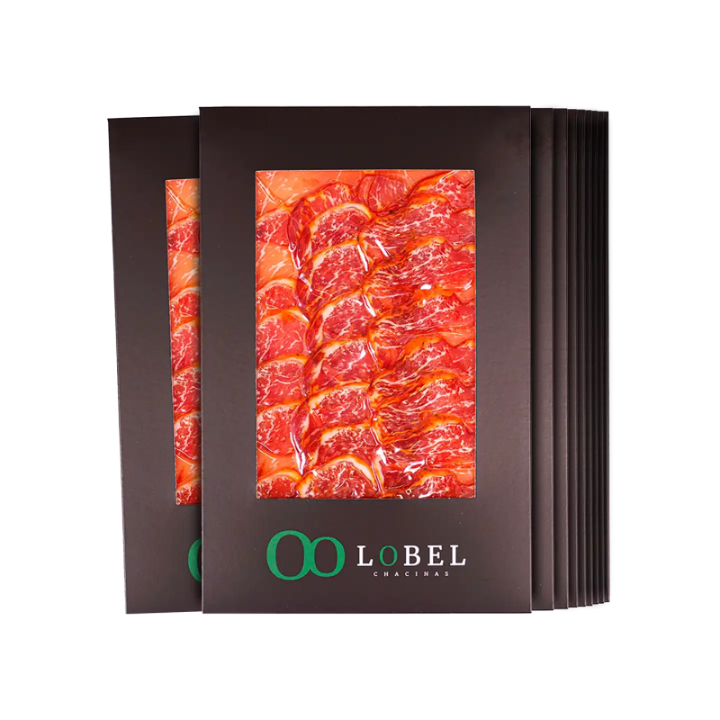 Lomo Bellota 50% Raza Ibérica Loncheado Lobel en Salamanca, alta gastronomía perfecta con vino reserva.