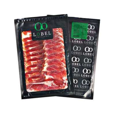 Jamón Cebo Campo 50% Raza Ibérica Loncheado Lobel en Salamanca, jugosidad perfecta con vino de Toro.