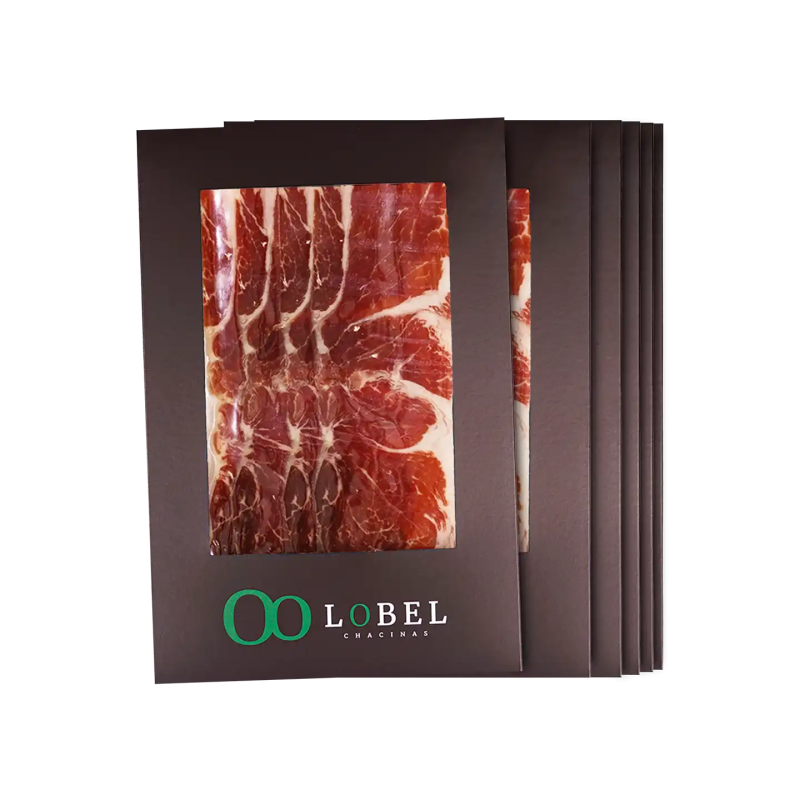 Pack 5 Sobres Jamón Cebo Campo 50% Raza Ibérica Loncheado Lobel, sabor excelente con tinto joven.