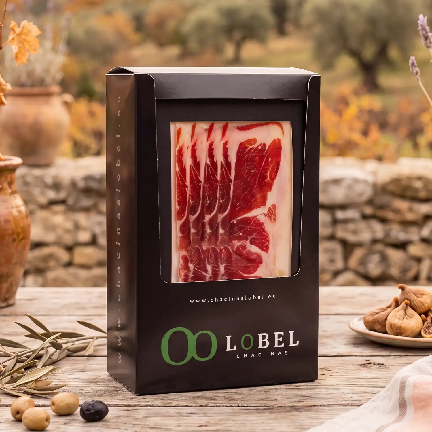 Presentación premium de estuche de jamón ibérico en lonchas - Categoría Loncheados.